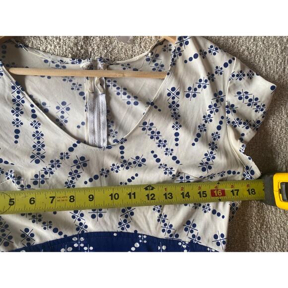 VTG 1960s Handmade Womens SMALL White/Blue Sleeveless A-Line DRESS Poly - Picture 14 of 16